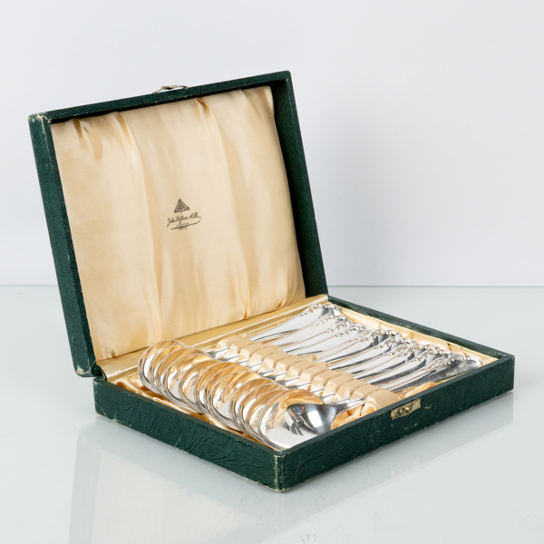MATSKEDAR, 12 st, silver, "Haga", JLH, 1950-tal, tot vikt ca 490 g