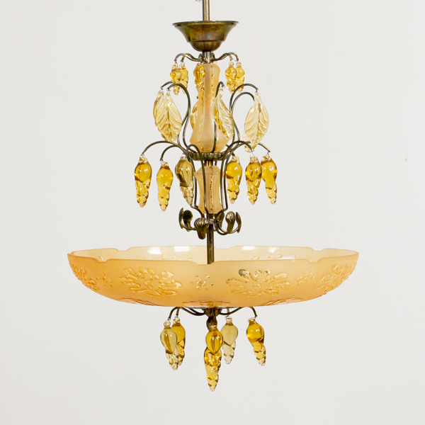 TAKLAMPA, glas och mässing, 1930-/40-tal