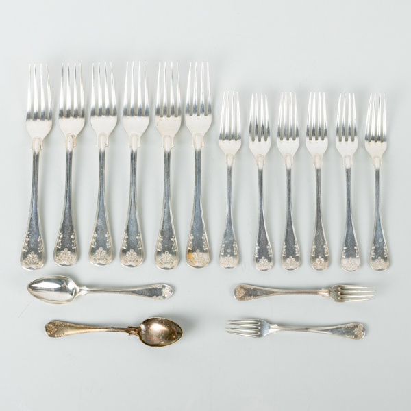 BESTICK, 16 del, silver, GAB, 1900-talets första hälft, tot vikt ca 628 g