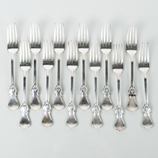 MATGAFFLAR, 12 st, silver, GAB, 1963, tot vikt ca 730 g