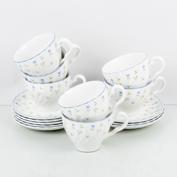 TEKOPPAR MED FAT, 6 st, porslin, Johnson Brothers, England