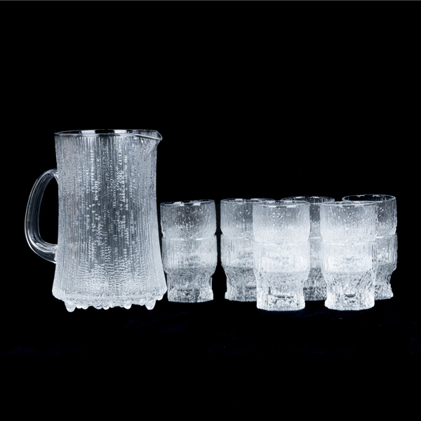 TIMO SAPANEVA, 12 st, selterglas samt bringare, glas, "Kkkerit", Iittala, Finland