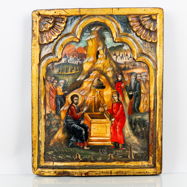 IKON, tempera på pannå, Mich. & Ang. Aggelidakis, Grekland, sannolikt sent 1900-tal