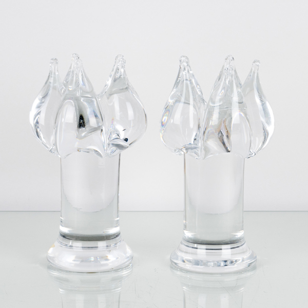 GÖRAN WÄRFF, 1 par, ljusstakar, glas, "Tulpan", Kosta, signerade