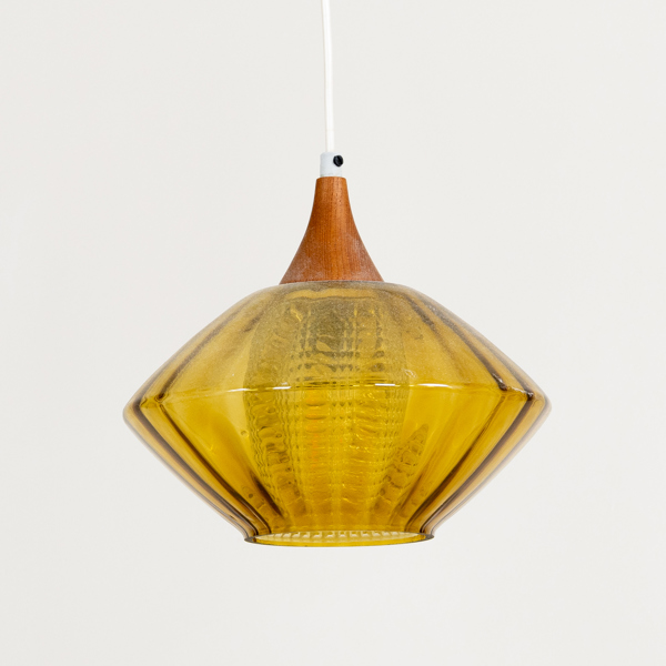 TAKLAMPA, teak och glas, 1900-talets mitt
