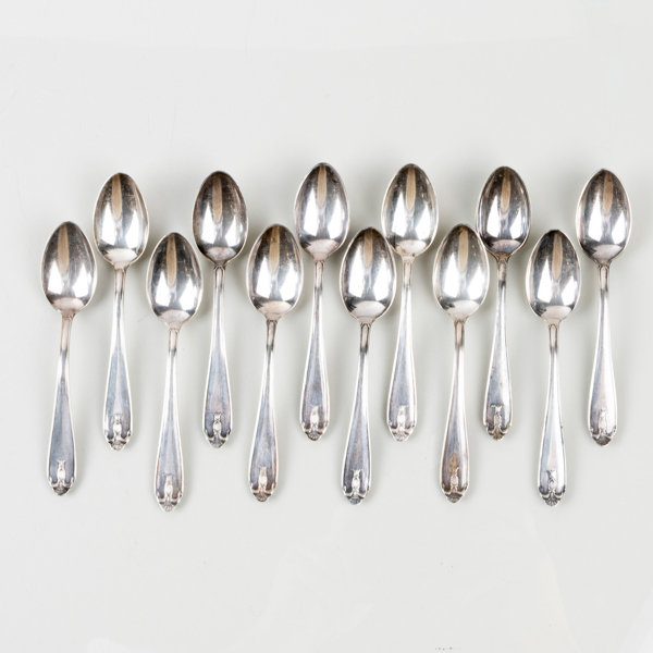 KAFFESKEDAR, 11 st, silver, Danmark, tot vikt ca 150 g