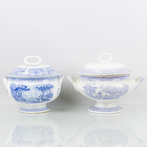 TERRINER, 2 st, flintgods, Rörstrand, 1800-tal