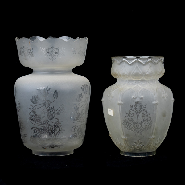 LAMPKUPOR, 2 st, glas, till bordsfotogenlampor, 1800-tal
