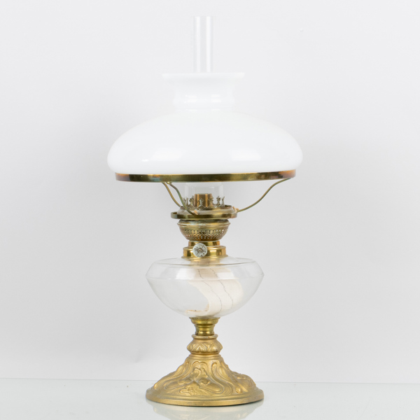 BORDSFOTOGENLAMPA, mässing och glas, 1900-talets första hälft