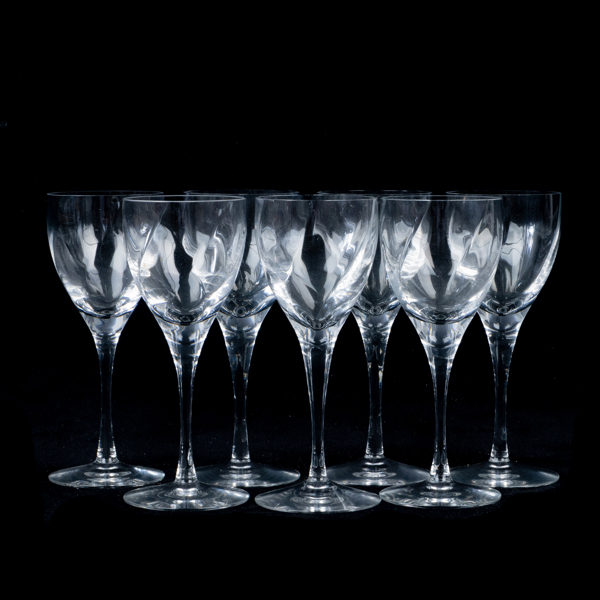 BERTIL VALLIEN, 7 st, starkvinsglas, kristall, "Chateau", Kosta Boda