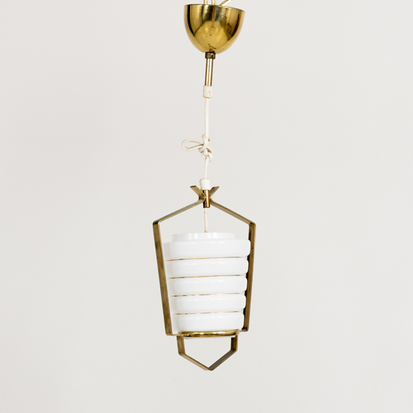 TAKLAMPA, mässing och glas, 1900-talets mitt