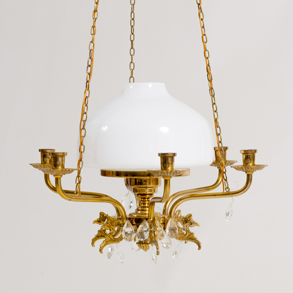 TAKLAMPA, mässing och glas, 1900-talets andra hälft