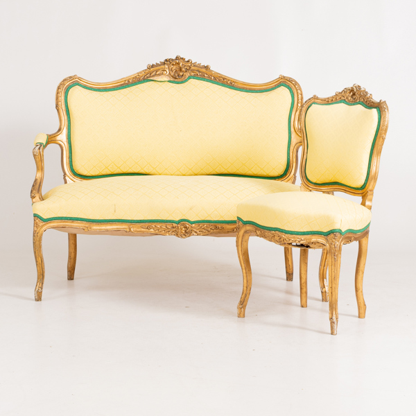SOFFA OCH STOL, rokokostil, 1800-/1900-tal