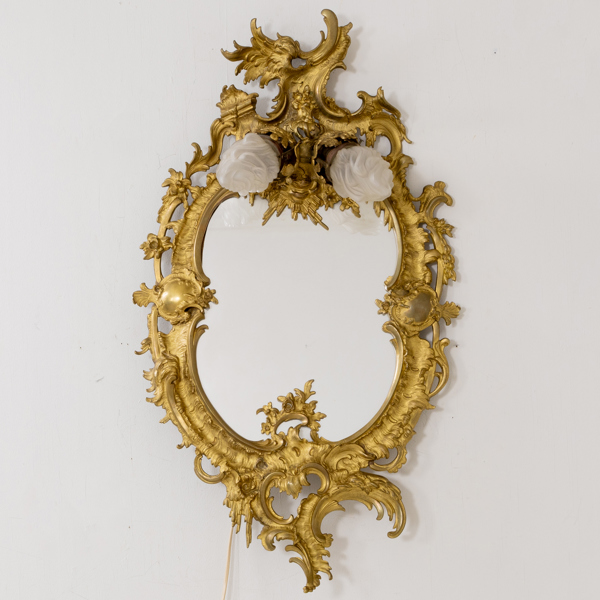 SPEGEL, bronserad metall, med belysning, 1800-/1900-tal