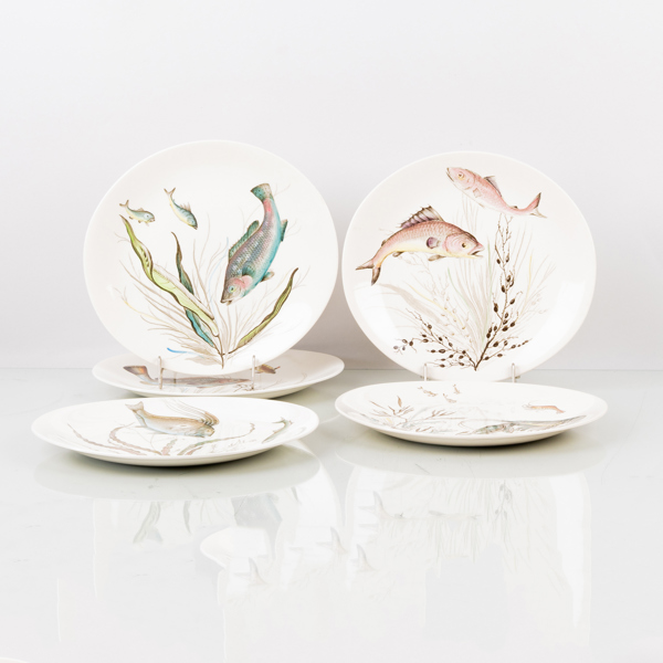 FISKTALLRIKAR, 5 st, porslin, "Fish", Johnson Bros, England, 1900-talets andra hälft