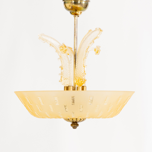TAKLAMPA, mässing och glas, 1930-tal
