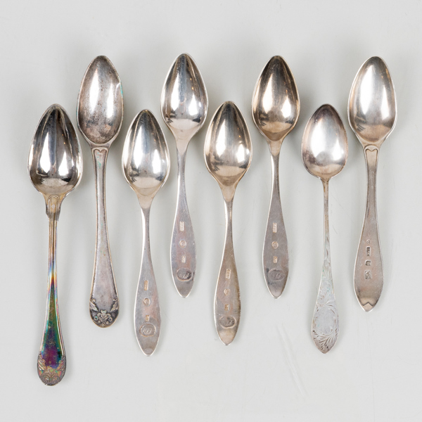 KAFFESKEDAR, 8 st, silver, bla 1813, tot vikt ca 120 g