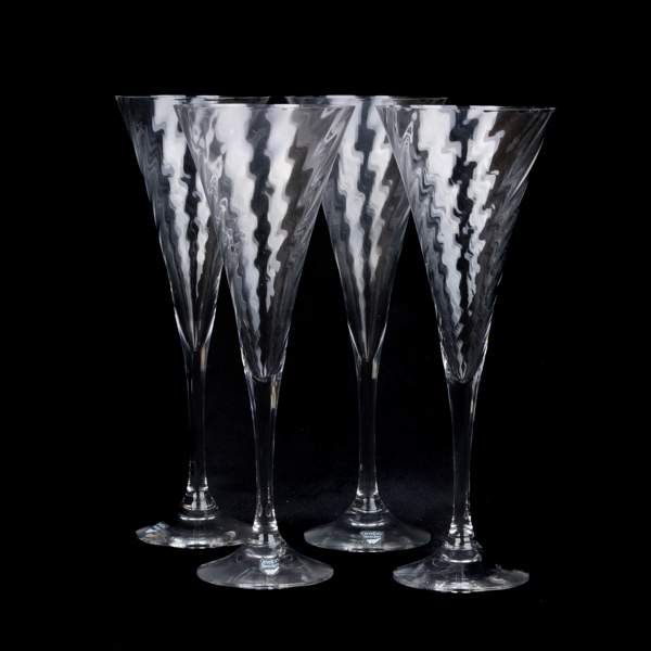 GUNNAR CYRÉN,  4 st champagnestrutar, glas, "Helena", Orrefors