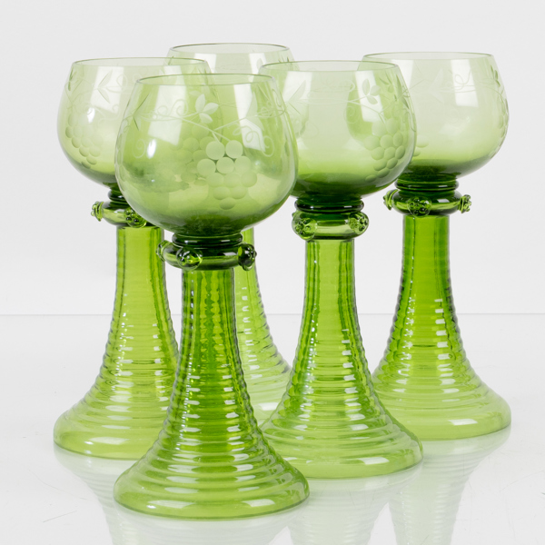 VITVINSREMMARE, 5 st, glas, sannolikt 1900-talets första hälft