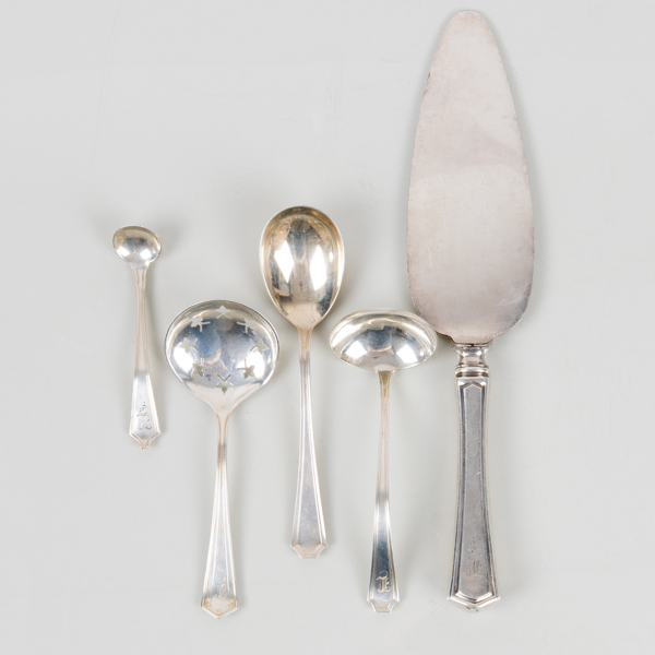 SERVERINGSBESTICK, 5 del, silver, bla Danmark, tot vikt ca 200 g