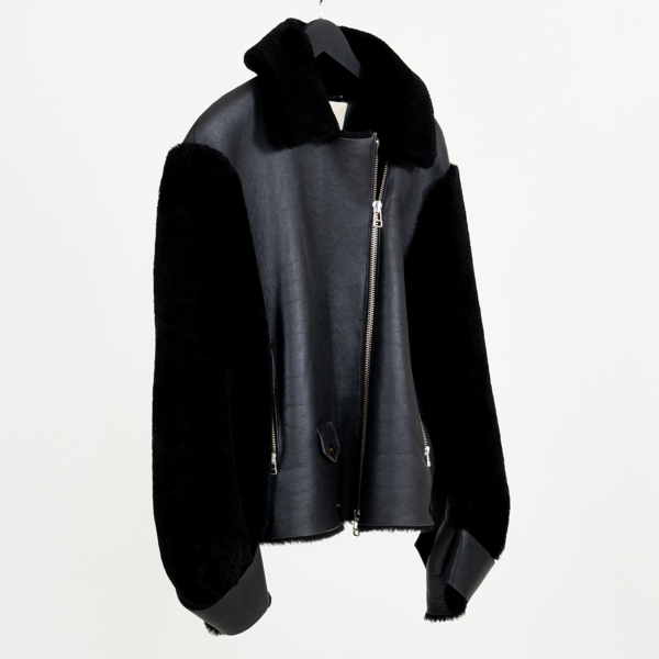 MALENE BIRGER, jacka, svart skinn och päls, strlk 38