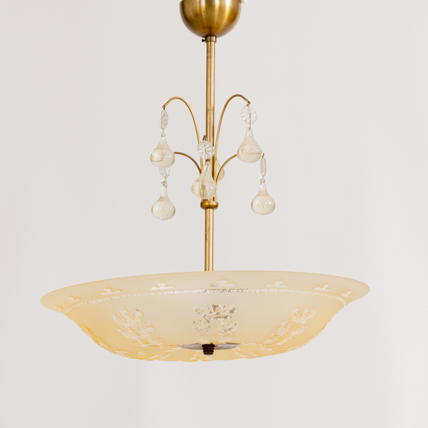 TAKLAMPA, glas och mässing, 1930-tal