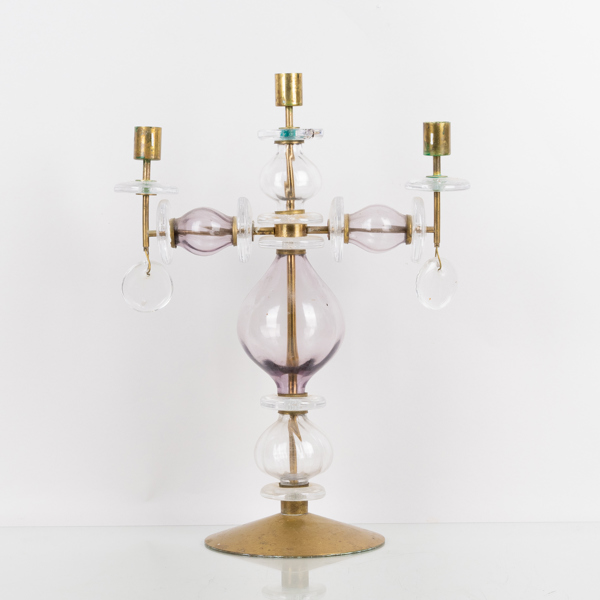 ERIK HÖGLUND, kandelaber, mässing och glas, 1960-tal