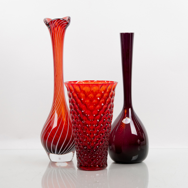 VASER, 3 st, glas, bla Reijmyre, 1900-tal