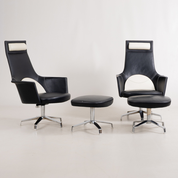 GUNILLA ALLARD, 1 par, fåtöljer med fotpallar, "Cooper easy chair", Lammhults, 1900-talets andra hälft