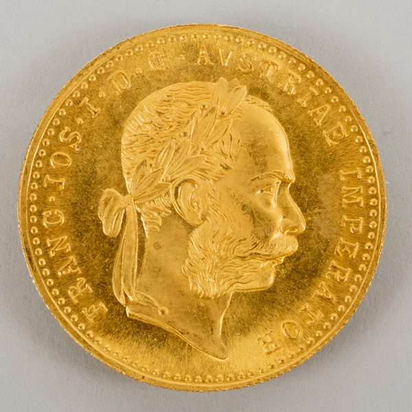 MYNT, 23k guld, Franc Ios I D G Avstriae Imperator, 1 dukat, Österrike 1915, vikt ca 3,5 g