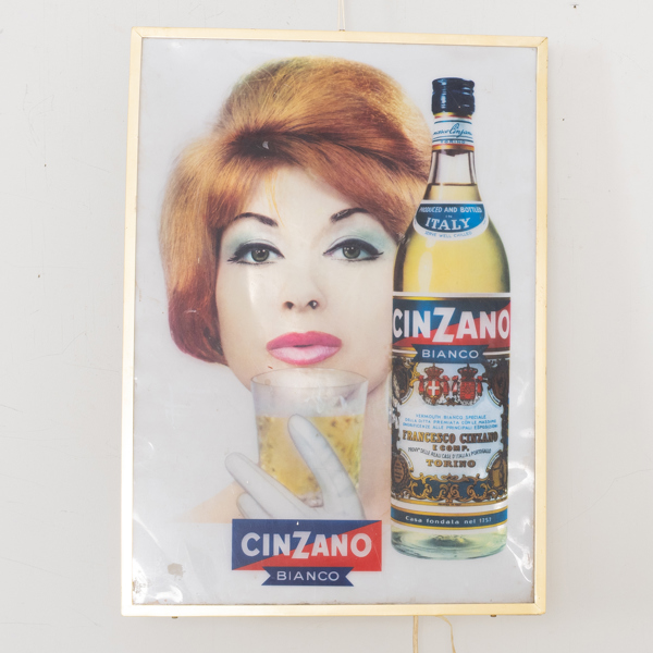 REKLAMSKYLT, "Cinzano Bianco", med belysning, 1960-tal