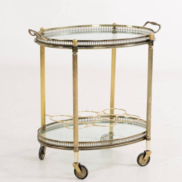 SERVERINGSVAGN, mässing och glas, sent 1900-tal