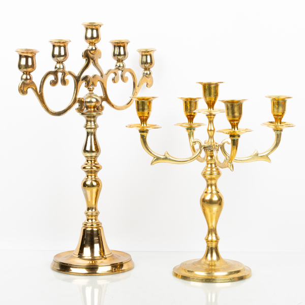 KANDELABRAR, 2 st, mässing och malm, 1900-tal