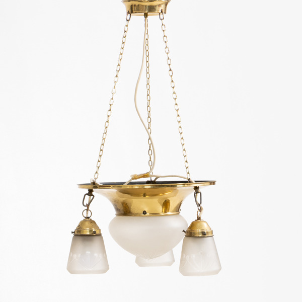 TAKLAMPA, mässing och glas, jugend, tidigt 1900-tal