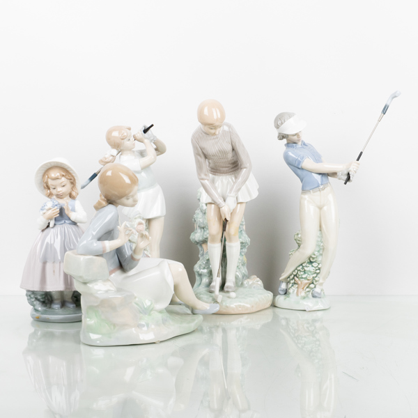 FIGURINER, 5 st, porslin, Lladro och Dao, Spanien