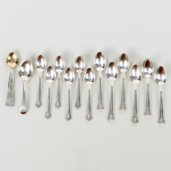 SKEDAR, 14 st, silver, 1900-tal, tot vikt ca 155 g