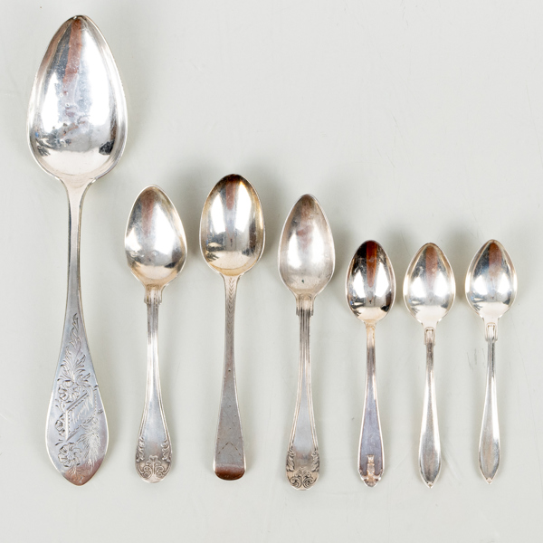 SKEDAR, 7 st, silver, 1900-tal, tot vikt ca 125 g