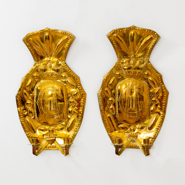VÄGGLAMPETTER, 1 par, mässingsplåt, 1800-tal
