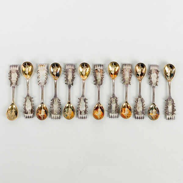 KAFFESKEDAR, 12 st, silver, 1942, tot vikt ca 120 g