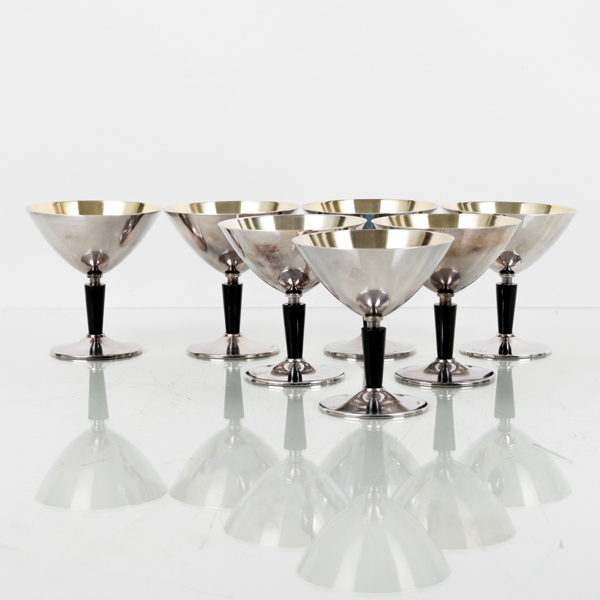 FOLKE ARNSTRÖM (1907-1997), 7 st cocktailglas, nysilver, GAB, 1900-talets mitt