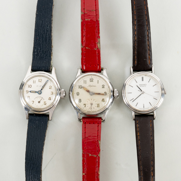 DAMARMBANDSUR, 3 st, Seiko, City samt Alpina, stål, 1900-talets andra hälft