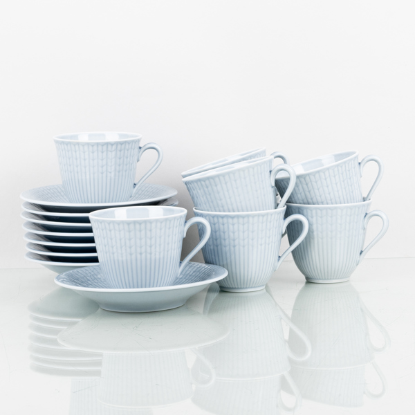 KAFFEKOPPAR MED FAT, 8 st, porslin, "swedish grace", Rörstrand