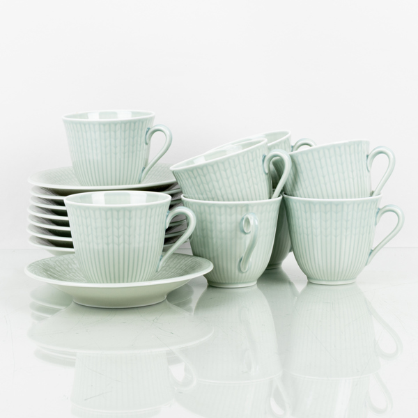 KAFFEKOPPAR MED FAT, 8 st, porslin, "swedish grace", Rörstrand
