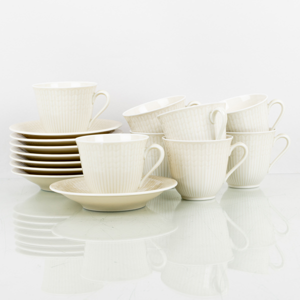 KAFFEKOPPAR MED FAT, 8 st, porslin, "swedish grace", Rörstrand