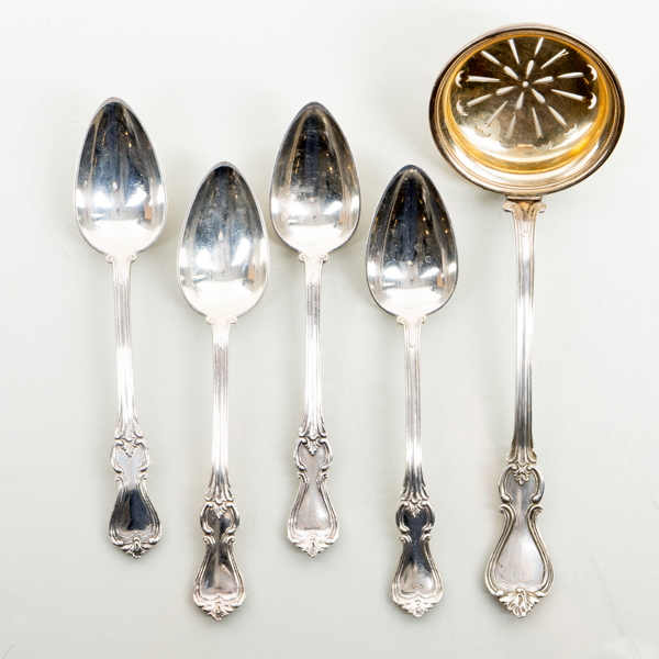 STRÖSKED SAMT KAFFESKEDAR, 5 del, silver, stämplar SP 1889, tot vikt ca 145 g