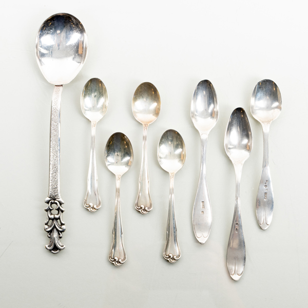SKEDAR, 8 st, silver, 1800-/1900-tal, tot vikt ca 145 g