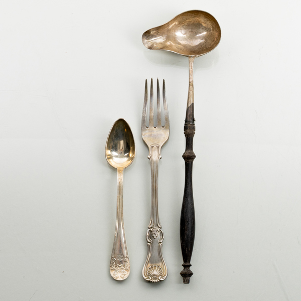 BESTICK, 3 del, bla soppslev, silver, tot vikt ca 87 g
