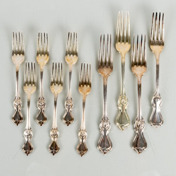 GAFFLAR, 10 st, silver, GAB, 1955, tot vikt ca 360 g