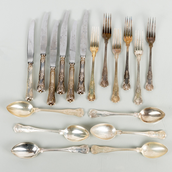 BESTICK, 18 del, silver, CG Hallberg, 1950-/60-tal, tot vikt exkl knivar med blad i rostfritt stål ca 620 g