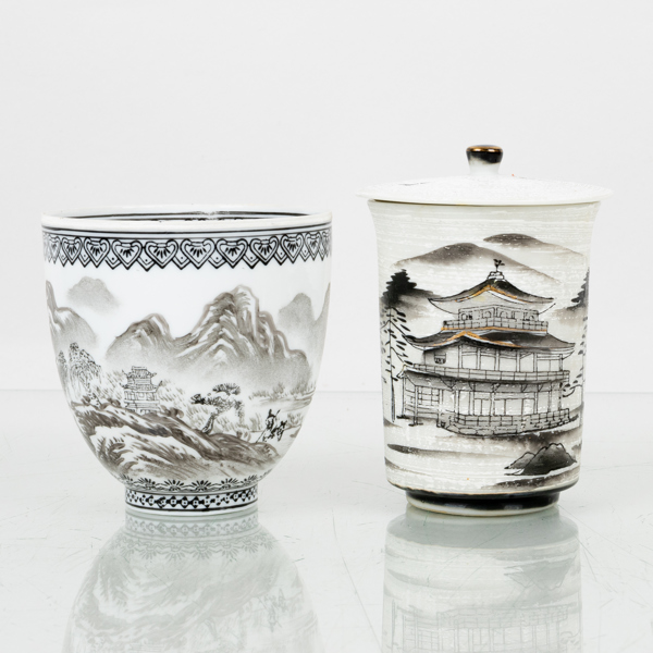 SKÅL SAMT MUGG MED LOCK, bla risporslin, Japan, efter 1912